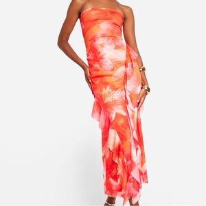 NWT Tall Tropical Orange Strapless Maxi Dress